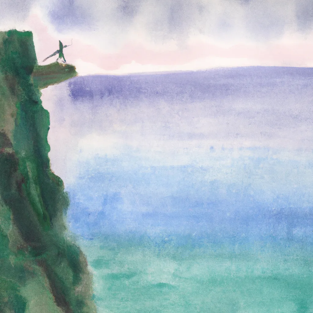 A person standing on a cliff, preparing to leap into the water below.