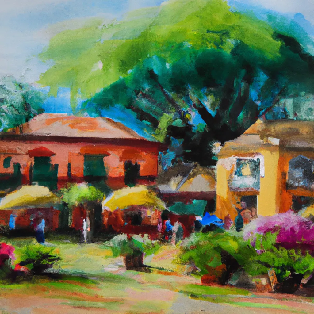 A picturesque square with colonial buildings and colorful gardens, where local artisans sell their handmade crafts.