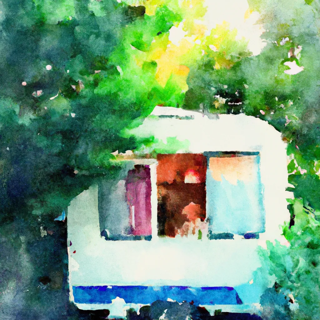 A person sitting inside a cozy caravan surrounded by lush greenery and the soothing sounds of nature.