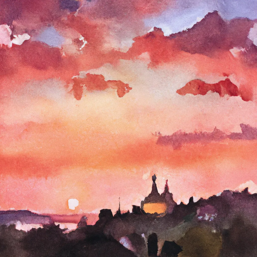 A sunrise over Leopoldsdorf, Austria, with vibrant hues of pink, orange, and gold illuminating the sky.