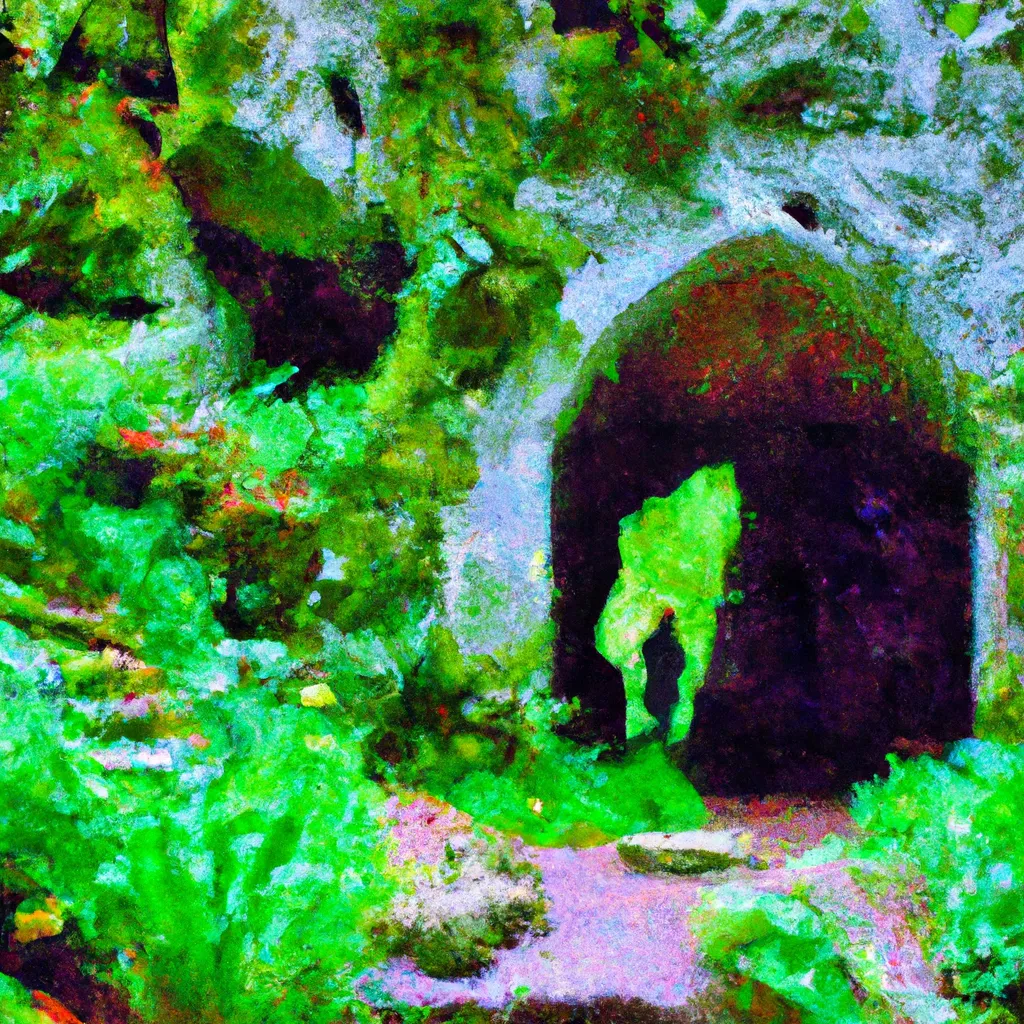 A traveler explores the intricately designed shrines and grottoes of Carfin Grotto in Holytown, United Kingdom, with the lush greenery surrounding them.