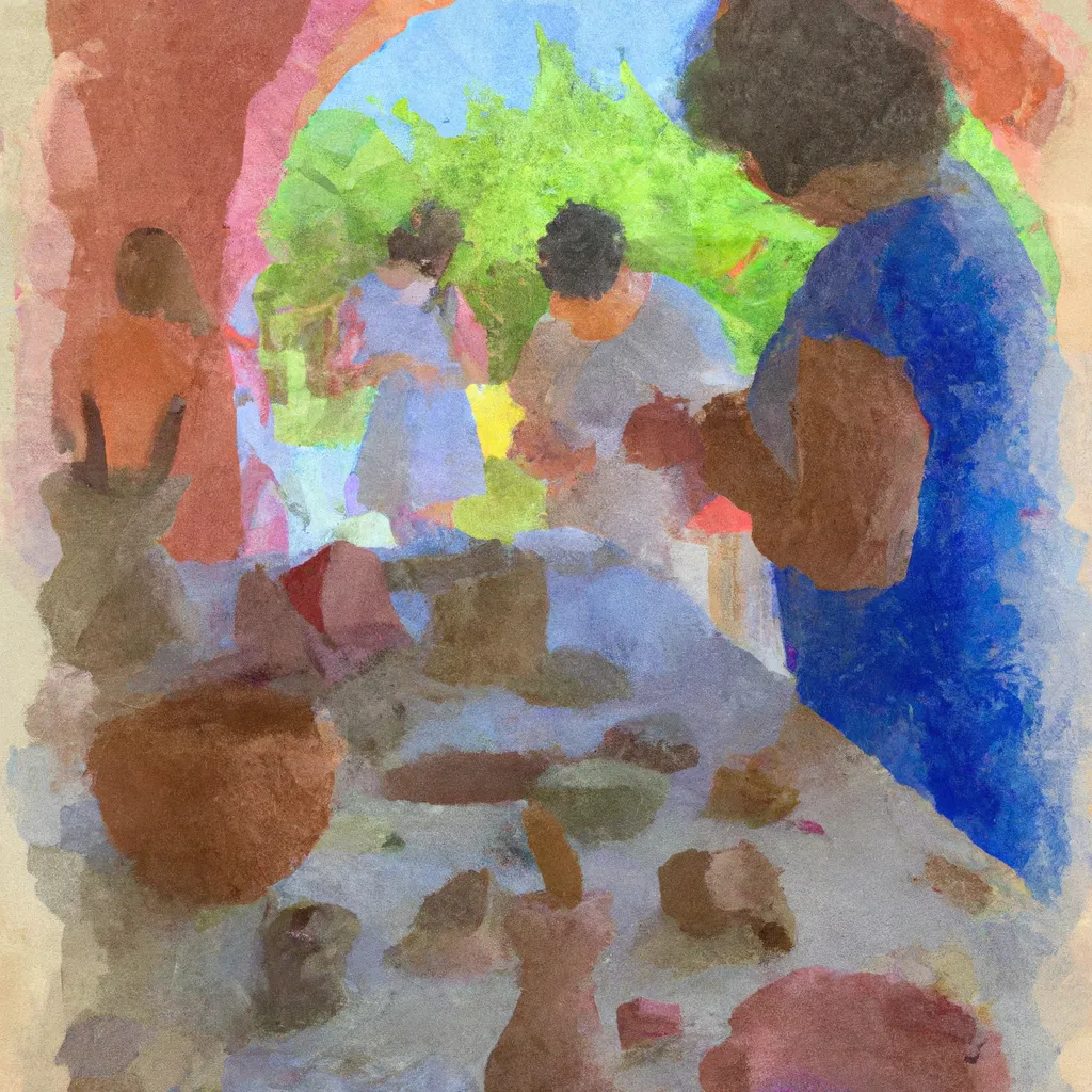 A person participating in a local craft session, learning to mold clay and decorate it with delicate strokes of color, in the charming Italian town of Donoratico.