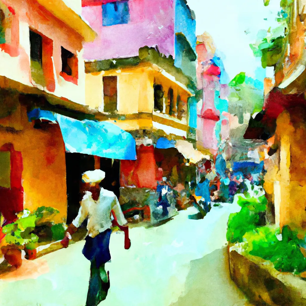 A solo traveler is exploring the narrow, bustling streets of Bahua, India, during a hot and humid afternoon, capturing the vibrant scenes and indulging in tantalizing street food.