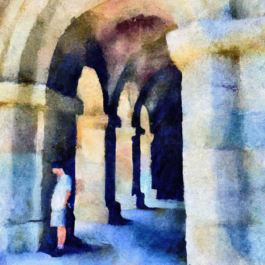 A person standing beneath an arch with names etched into the granite, looking contemplative and finding solace in the moment.